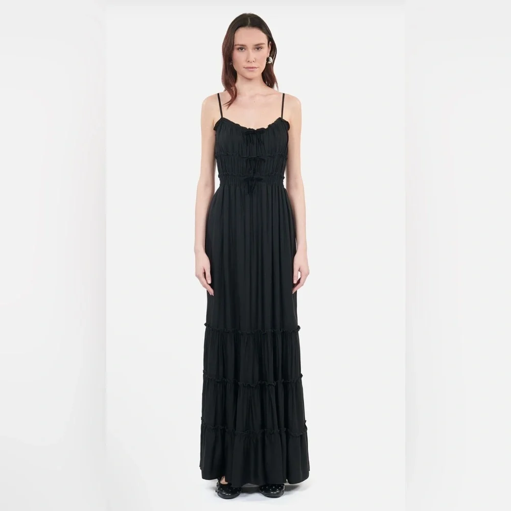 kooples maxi dress Black asymmetrical pleated maxi dress Women